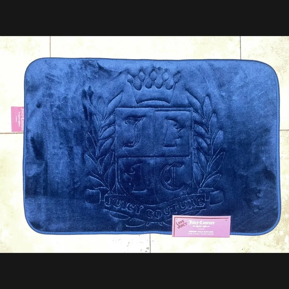 NEW Juicy Couture Logo Crest Memory Foam Bath/Accent Rug Royal Navy 17x24”👑⚜️